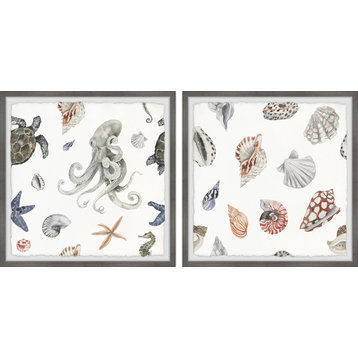 Sea Animals Diptych, 2-Piece Set, 32x32 Panels