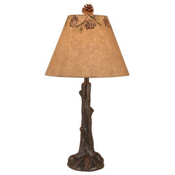 Rust Tree Trunk Table Lamp With Burnt Umber Pinecone Canopy Shade