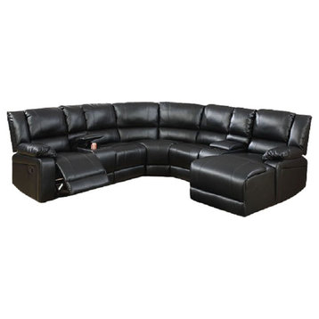 Fatima Motion Sectional Sofa Upholstered, Black Bonded Leather