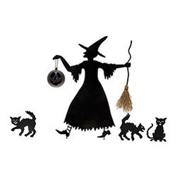Witch and Cat Entourage - Set of 6 - Outdoor Holiday Decorations