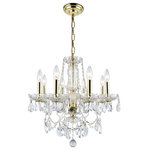 Elegant Furniture & Lighting - Princeton 8-Light Chandelier, Gold - Create a signature hanging fixture in your home through the wondrous options offered in the Princeton collection. The chrome frames are highlighted with a rainbow of finishes coloring the etched-glass center column and bobeches, as well as the graceful glass-covered arms. Beneath the four to eight candelabra lights (not included) are draped strands of octagon crystals, with a single crystal ball finishing off this elegant showpiece. The Princeton collection encourages you to use your imagination to customize a chandelier or pendant lamp that reflects your decorating style in your living room, dining room, bedroom, bathroom, or foyer.