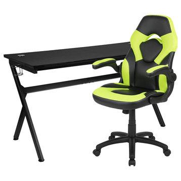 Flash Gaming Desk and Green/Black Racing Chair Set - BLN-X10D1904L-GN-GG