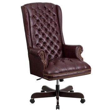 Scranton & Co Traditional Leather Executive Office Chair in Burgundy Red