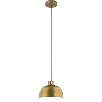 1 light Pendant - 9 inches tall by 11.5 inches wide-Natural Brass Finish