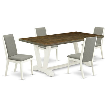 East West Furniture V-Style 5-piece Dining Set in Wire Brushed White