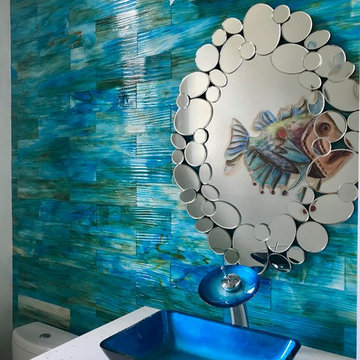 Teal Glass Bath with Mural