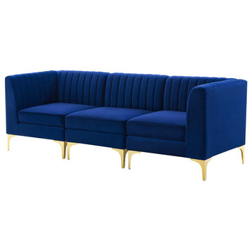 Tufted Sofa, Velvet, Blue Navy, Modern, Living Lounge Hotel Lobby Hospitality