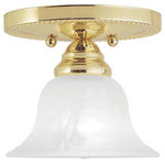 Livex Lighting - Edgemont Ceiling Mount, Polished Brass - This one light flush mount from the Edgemont collection is a fine and handsome fixture that features white alabaster glass. Edgemont is comprised of traditional iron forms in a polished brass finish.