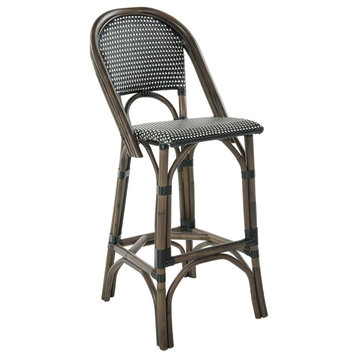 Rattan Bistro Bar Stool, Antique Brown with Black/White Weave, Bar Stool