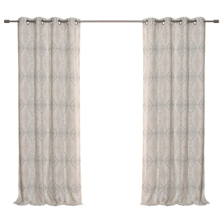 Damask Medallion Linen Blend Blackout Curtain, Sage, 52"x84"