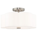 Livex Lighting - Livex Lighting Brushed Nickel 3-Light Ceiling Mount - The Chelsea three light ceiling mount features a beautiful hand crafted clover shaped, off-White hardback shade situated on a brushed nickel frame with a white acrylic diffuser to hide the bulbs. It will be the perfect pick for a traditional to contemporary style.