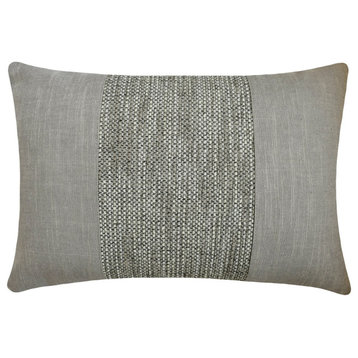 Grey Linen & Jute 12"x16" Lumbar Pillow Cover Patchwork, Jute, Linen - June Grey