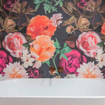 Bathroom - Feature Wallpaper around Back-to-wall Corner Bath Tub