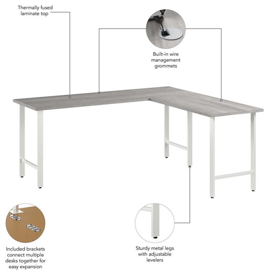 Hustle 72W x 24D L Shaped Computer Desk in Platinum Gray - Engineered ...