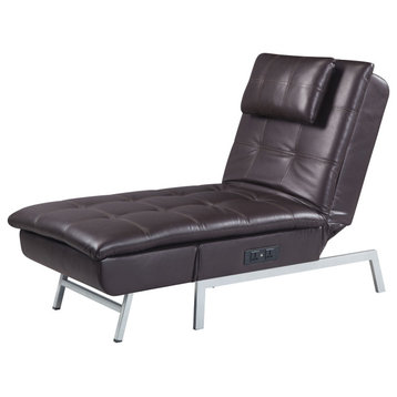 ACME Padilla Chaise Lounge With Pillow and USB Port, Brown Fabric