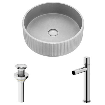 Windsor Concreto Stone Bath Vessel Sink, Faucet/Pop-Up Drain, Chrome