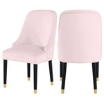 MOD - The Maisie Dining Chair, Pink, Velvet (Set of 2) - Welcoming comfort awaits you with this Omni velvet dining chair in a soft pink velvet design. Upholstered to the hilt in smooth, beckoning velvet, this chair features black wooden espresso legs topped in gold metal tips for a look that's both elegant and sophisticated. The rounded back and the thick and plump cushions add to the comfort factor of this exceptional seating option.