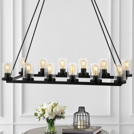 Athos 45" 12-Light Glass/Iron Rustic Farmhouse LED Candelier, Oil Rubbed Bronze