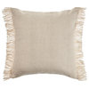 Solid Ivory Woven Throw Pillow with Fringe