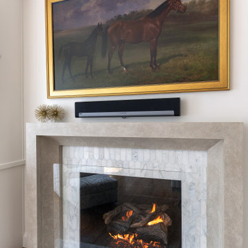 Raleigh NC Living Room Remodel — Marble Fireplace & Custom Built-Ins