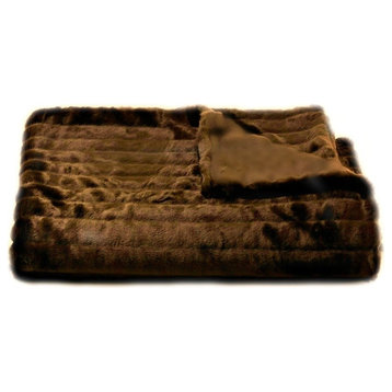 Channel Mink Throw Blanket, Fur Lined, Brown, 4'x5'