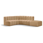 Meridian Furniture - Arc Velvet Upholstered 5-Pc. L-Shaped Modular Sectional, Camel - Give your living room or den the perfect blend of style and versatility with this Arc velvet fabric curved modula Sectionalr. Part of the Arc modular furniture collection, this chair comes upholstered in rich camel velvet fabric and features deep channel tufting that adds a touch of luxury while enhancing comfort and support. A seamless combination of form and function, this chair can be used with other Arc pieces to create a myriad of configurations in your well-curated room.