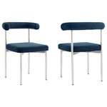 Armen Living - Shannon Dining Chair With Brushed Stainless Steel and Blue Fabric, Set of 2 - Bring effortless style and comfort to your home with our Shannon Dining Chair in Fabric and Metal - Set of 2 by Armen Living. This contemporary dining chair makes a sophisticated statement with its chic and refined style. A cylindrical cushion complements the curved backrest to offer perfect back support. The chair includes a generously padded seat, to provide a comfortable seating experience. It is covered in performance fabric to offer easy care and maintenance. Featuring a sleek and slender metallic frame, this dining chair lends effortless elegance to any corner. It can bring everyday charm to your eat-in kitchen and dining room. The Shannon chair can offer an easy-to-land spot anywhere from your living space to your home office. Its sturdy and durable construction allows years of use. Available as a perfect pair, the Shannon Dining Chair comes in brushed stainless steel with: Light Gray, Charcoal, Blue, or Taupe Fabric or matte black iron with: Thundercloud Gray fabric, Black fabric, Cream fabric, or Light Gray faux leather to effortlessly blend and complement your existing style and decor.