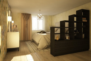 Спальня в квартире выполнена в стиле современной классики