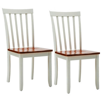 Benzara BM183360 Wooden Dining Chair with Backrest Set of 2,Brown and White