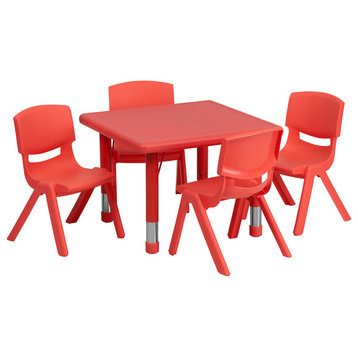 Flash Furniture 24'' Square Adjustable Red Plastic Activity Table Set
