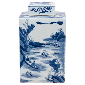 Vintage Chinoiserie Blue and White Tea Container