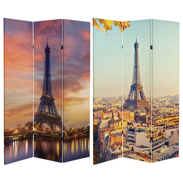 6' Tall Double Sided Eiffel Tower Sunset Canvas Room Divider
