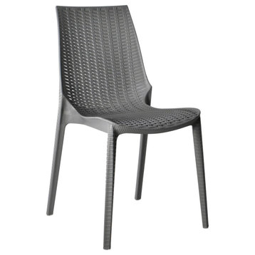 LeisureMod Kent Modern Stackable Outdoor Dining Chair, Gray