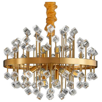 Albisola | Colorful Modern Chandelier With Different Form Crystals, Cube Crystal, 24''