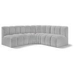 Meridian Furniture - Arc Boucle Fabric Upholstered 4-Pc. L-Shaped Modular Sectional, Grey - Give your living room or den the perfect blend of style and versatility with this Arc boucle fabric curved modular Sectional. Part of the Arc modular furniture collection, this Sectional comes upholstered in rich grey boucle fabric and features deep channel tufting that adds a touch of luxury while enhancing comfort and support. A seamless combination of form and function, this chair can be used with other Arc pieces to create a myriad of configurations in your well-curated room.