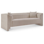 Meridian Furniture - Everett Upholstered Sofa, Beige, Chenille Fabric - Make this Everett beige chenille fabric sofa the center of a cozy reading nook. Handsome from every angle, this posh sofa is plumply appointed to put supreme comfort within easy reach. Soft beige chenille upholstery fabric adds to its lavish feel while a staggered design gives it a modern edge. An included pillow gives it a beckoning vibe while the sofa's solid wood inner frame makes it a lasting addition in any room.