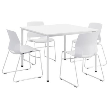 KFI Dailey 42in Square Dining Set - White Table - White Sled Chairs