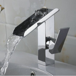 Single Handle Contemporary Solid Brass Waterfall Bathroom Sink Faucet Chrome Fin - Bathroom Sink Faucets