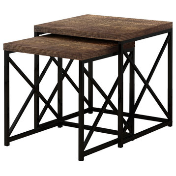 Nesting Table 2-Piece Set Set, Brown Reclaimed Wood, Black