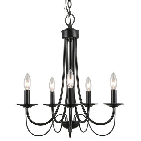 LNC 5-Light  Modern Matte Black Metal Candle-Style Chandelier 24"H