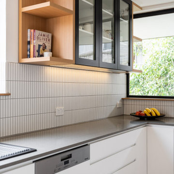 Modern Apartment Kitchen with Timber and Black Accents - Mosman