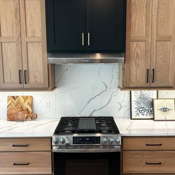 White Oak and Black Split Foyer Modern Kitchen