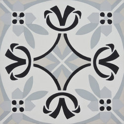 Moroccan Mosaic and Tile House - Tifelt Handmade Cement Tile, Gray/Black, Sample - Tile