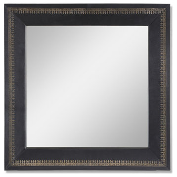 Crowe Cass Handcrafted Boho Embossed Leather Square Wall Mirror, Black and Gold