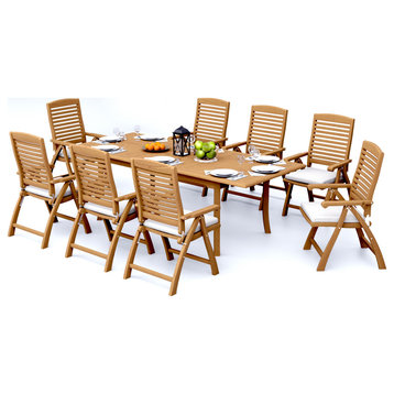 9-Piece Teak Dining Set, 94" Extension Rectangle Table, 8 Ashley Arm Chairs