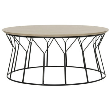Natalie Retro Mid Century Wood Coffee Table, Light Gray/Black