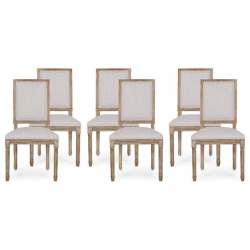 Amy French Country Wood Upholstered Dining Chair (Set of 6), Light Gray/Natural