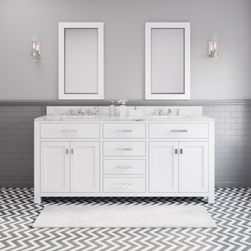Madison Pure White Bathroom Vanity, 72", Two Mirrors, No Faucet