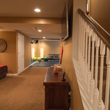 Finished basement with exercise area and small bath in Wexford, PA