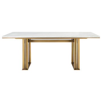 Safavieh Couture Azalea Marble Rectangle Dining Table Antique Brass/White